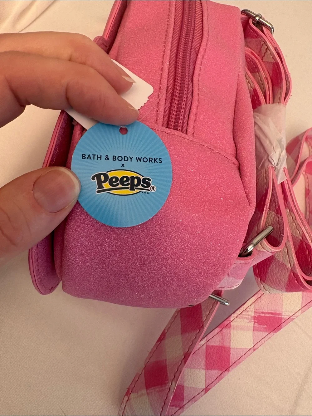 Bath & Body Works Peeps collab bunny shaped gingham straps backpack NWT